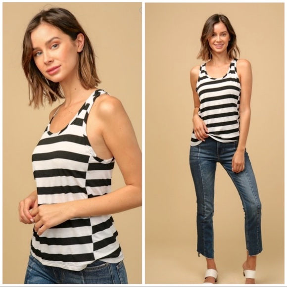 Black and White Striped Tank Top - Picture 3 of 5
